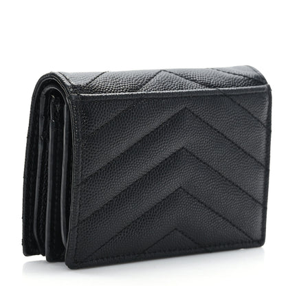 Saint Laurent Grain De Poudre Matelasse Chevron Monogram Card Case Black 3 of 7