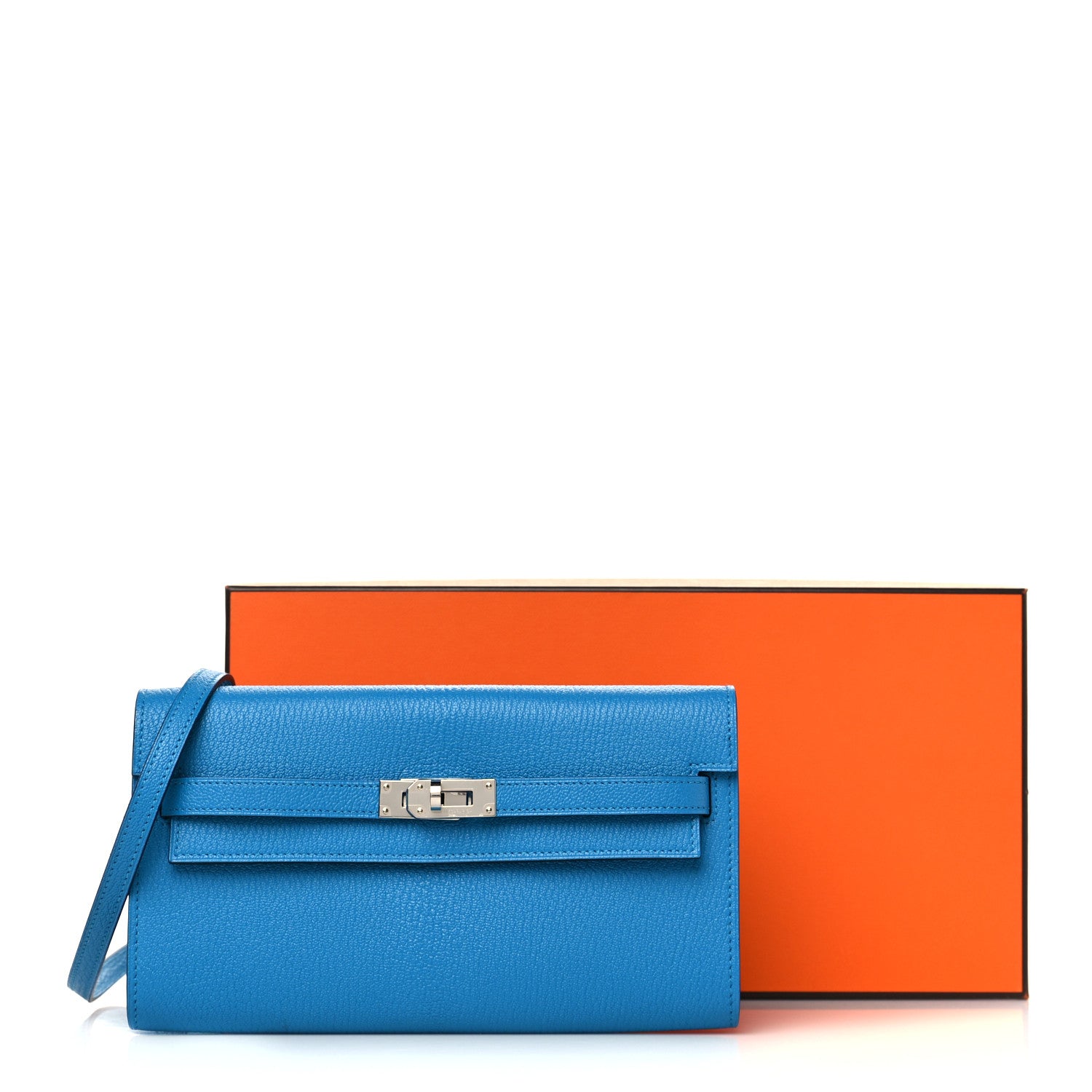 Hermes Chevre Mysore Kelly Wallet To Go Bleu Frida 9 of 9
