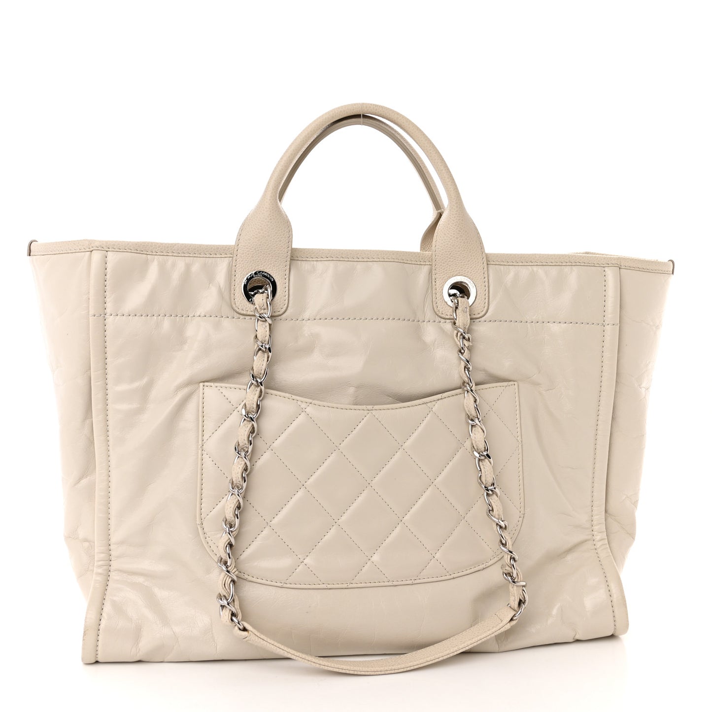 Glazed Calfskin Medium Deauville Tote Ivory