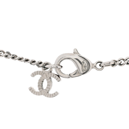 Chanel Crystal Pearl Tweed Effect CC Necklace Blue White 5 of 6