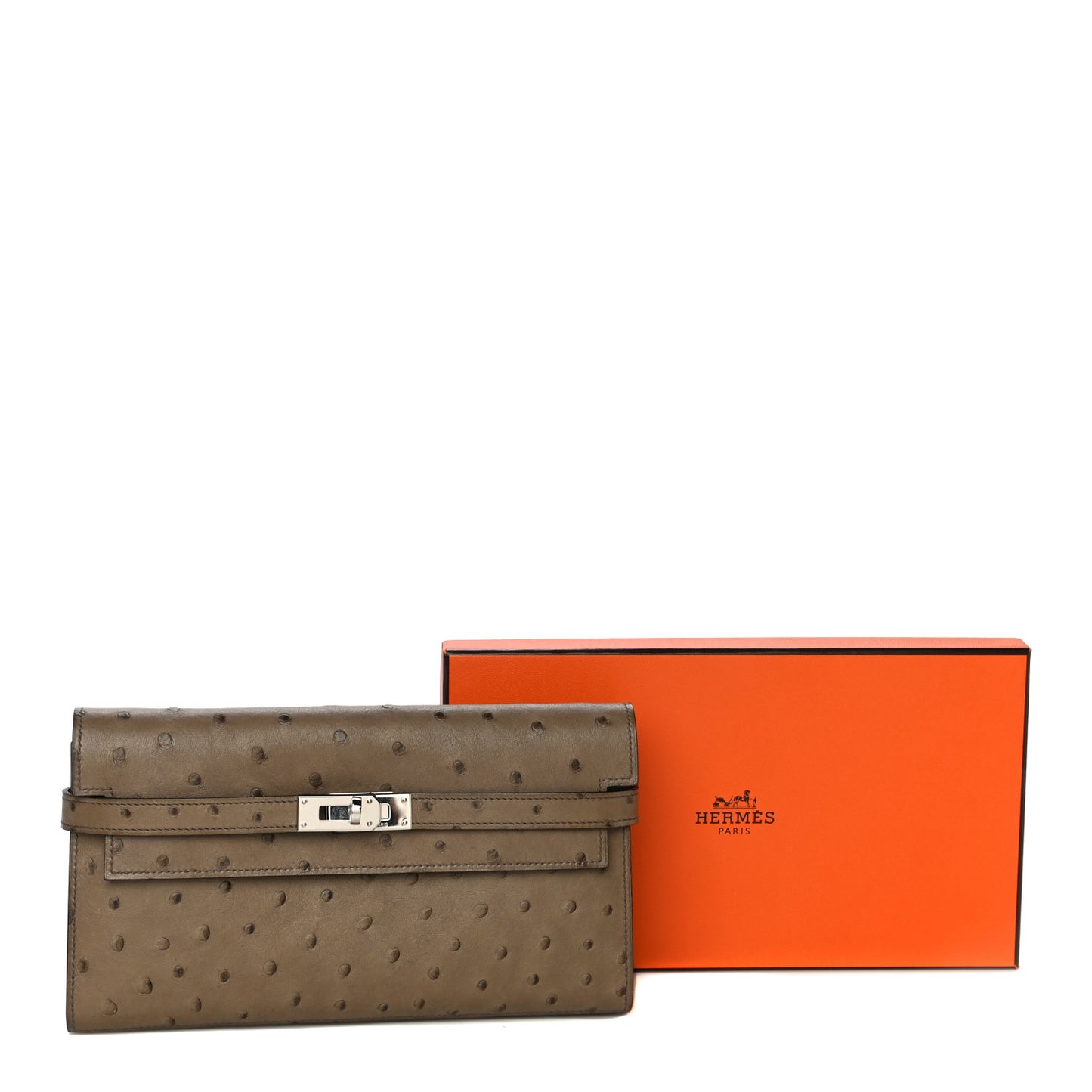 Ostrich Kelly Longue Wallet Gris Tourterelle