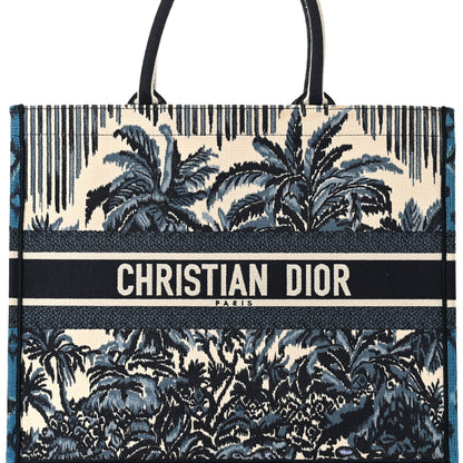 Christian Dior Canvas Embroidered Large Palm Tree Toile De Jouy Book Tote Blue Multicolor 8 of 10