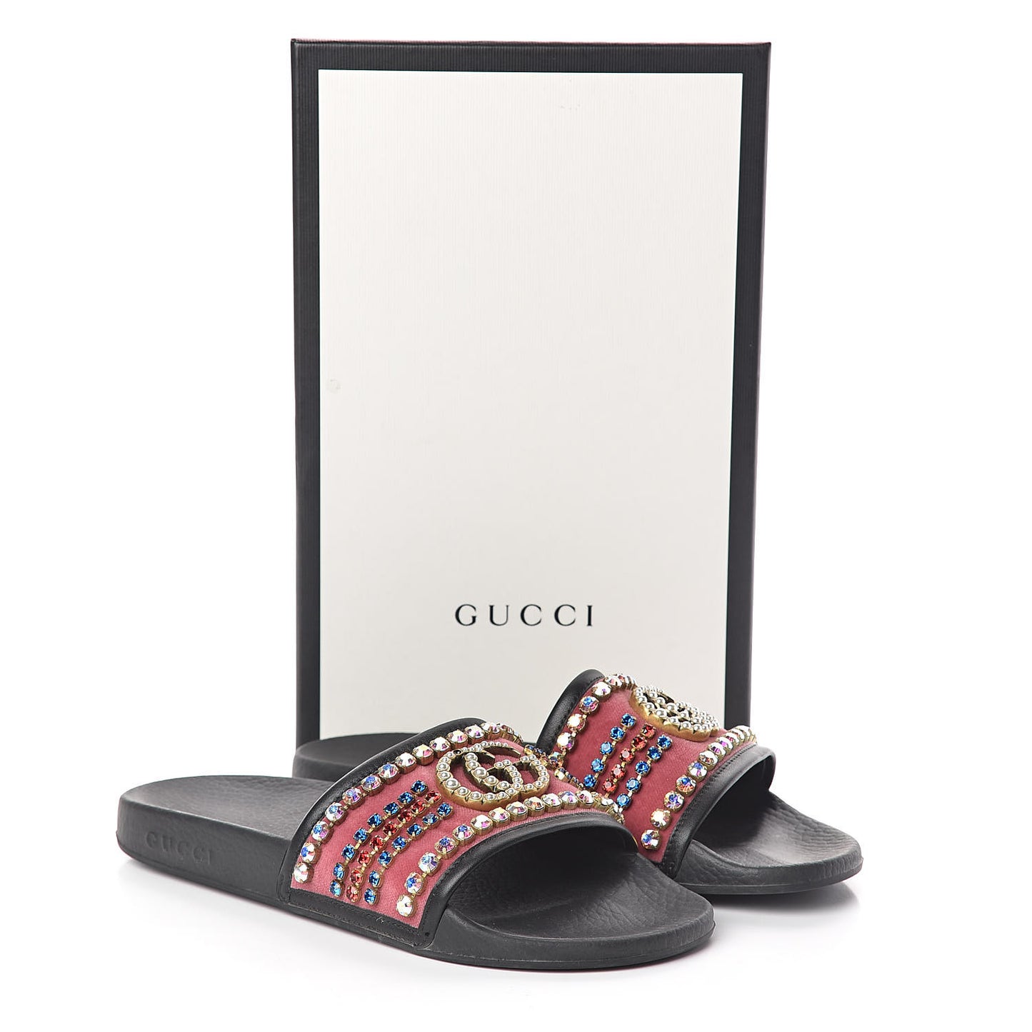 Velvet Crystal Embellished Slide Sandals 39