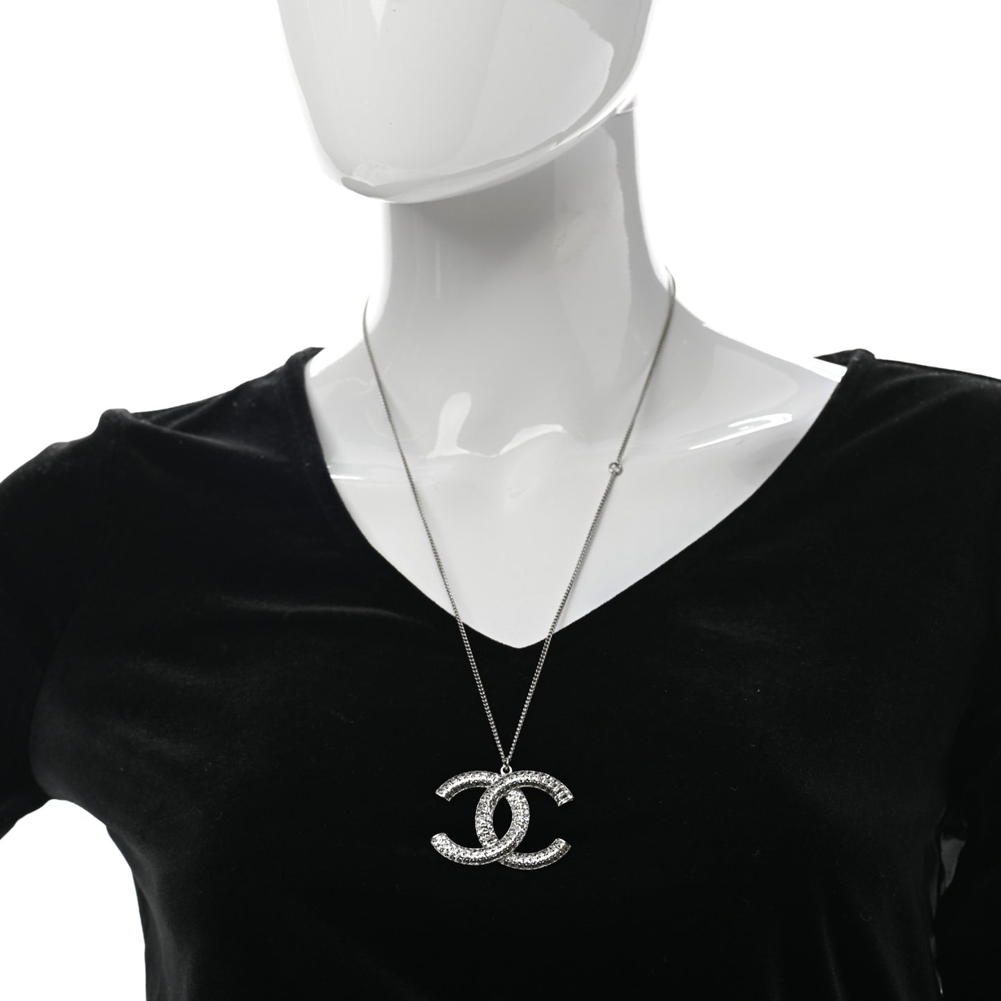 Baguette Crystal Large CC Pendant Necklace Silver