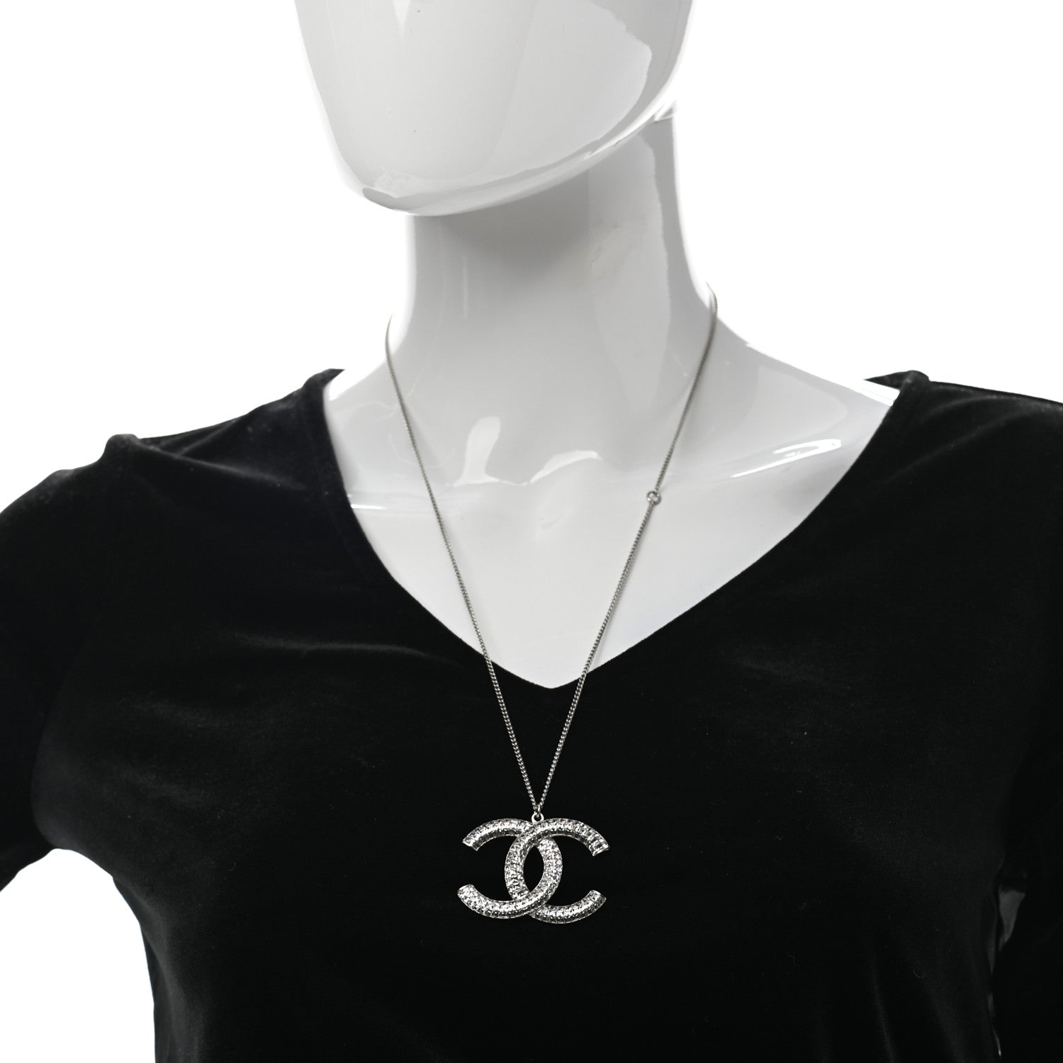 Chanel Baguette Crystal Large CC Pendant Necklace Silver 2 of 5