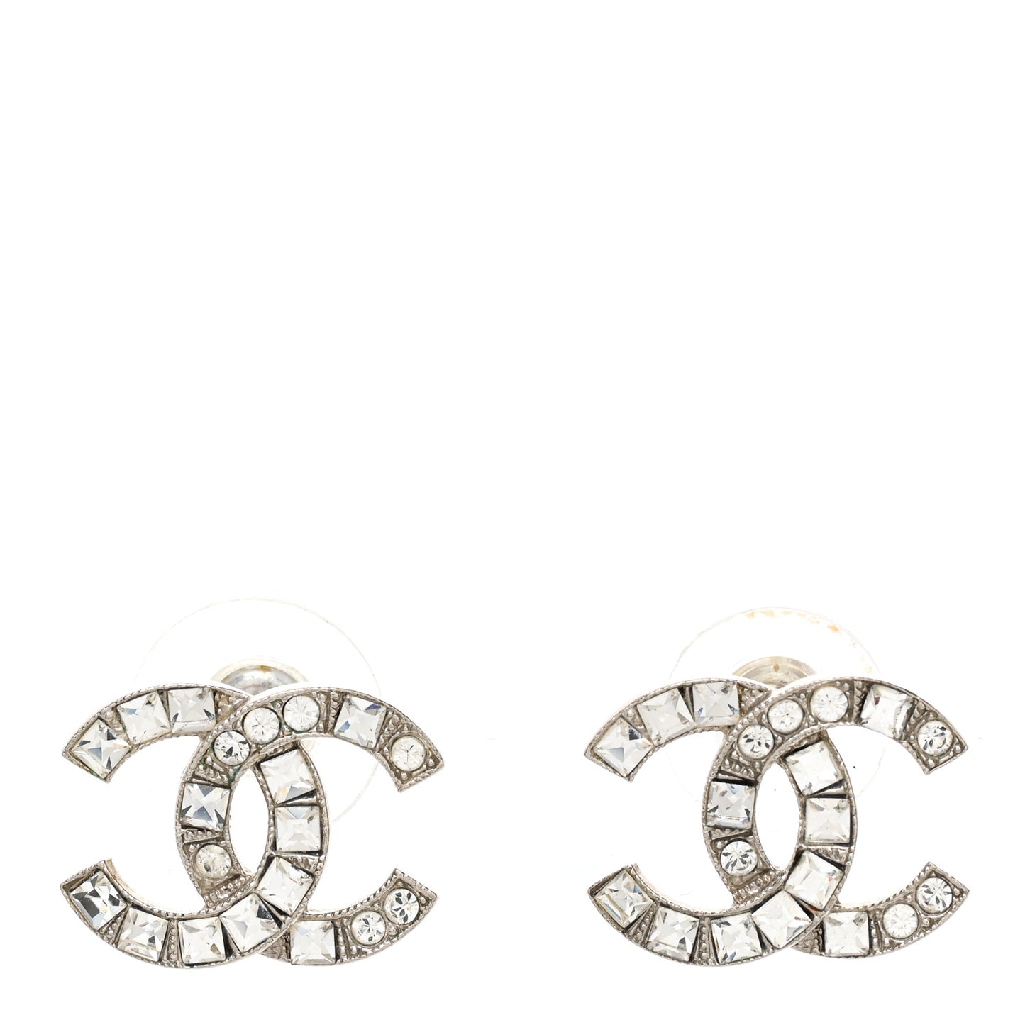 Baguette Crystal CC Earrings Silver