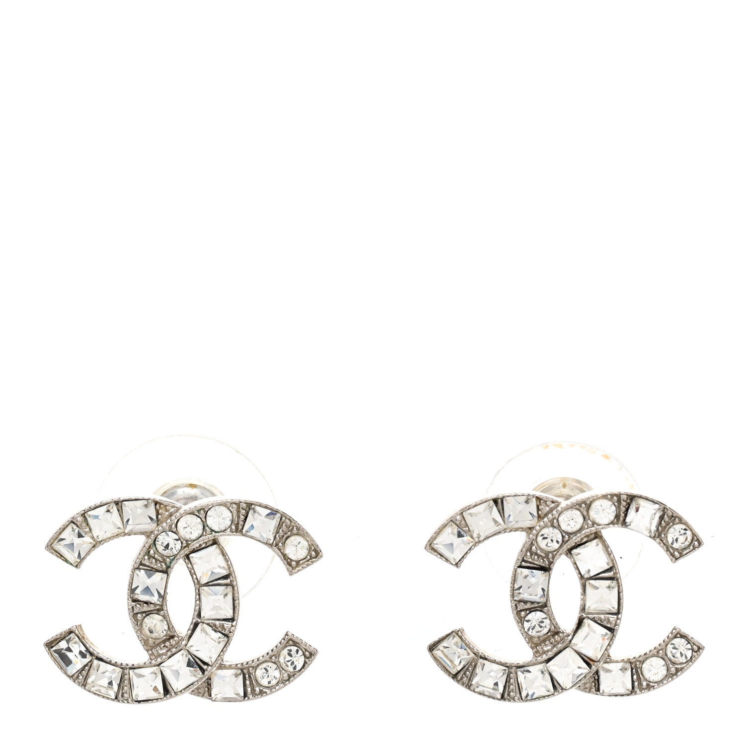 Chanel Baguette Crystal CC Earrings Silver 1 of 5