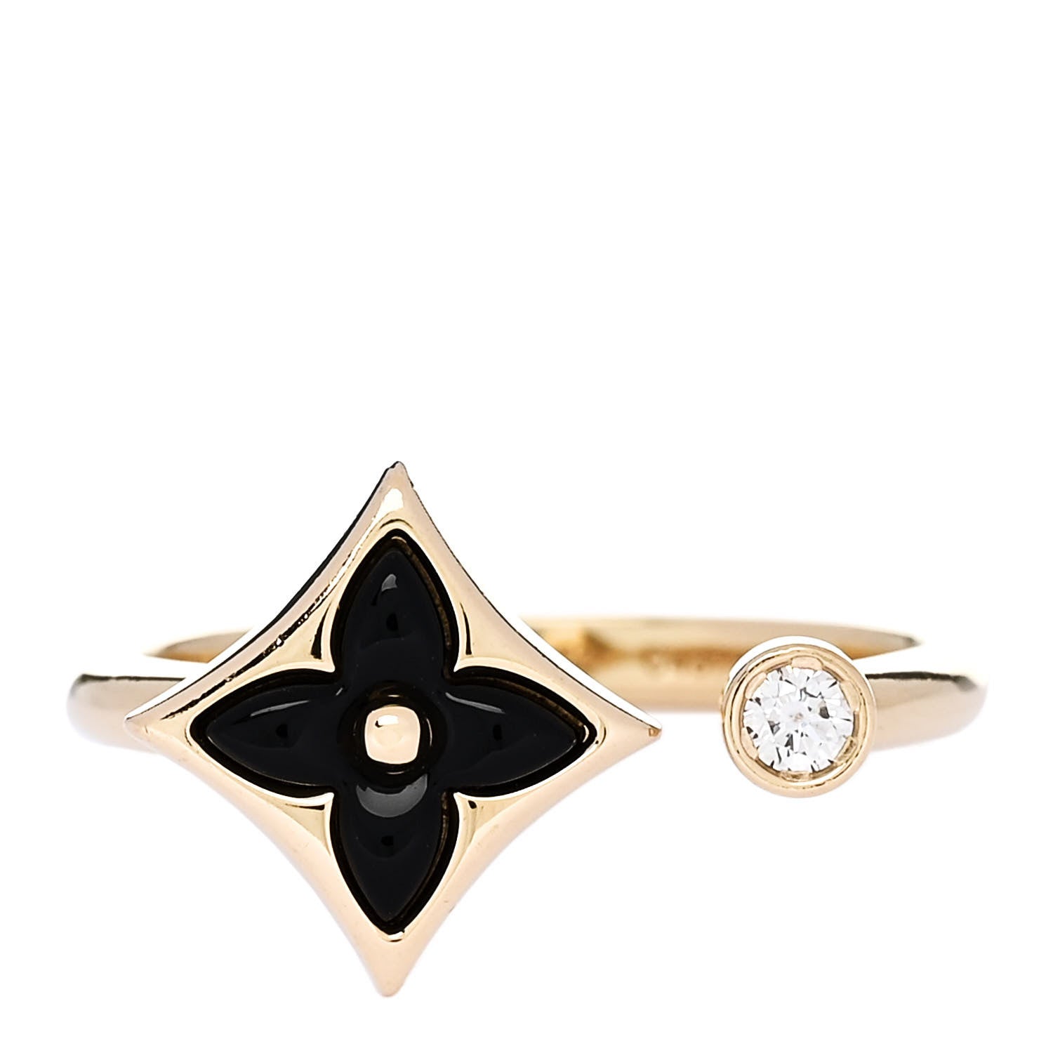 Louis Vuitton 18K Yellow Gold Diamond Black Onyx Mini Color Blossom Star Ring 52 6 1 of 5