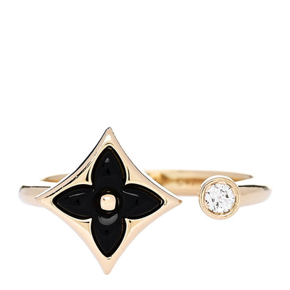 Louis Vuitton 18K Yellow Gold Diamond Black Onyx Mini Color Blossom Star Ring 52 6 1 of 5