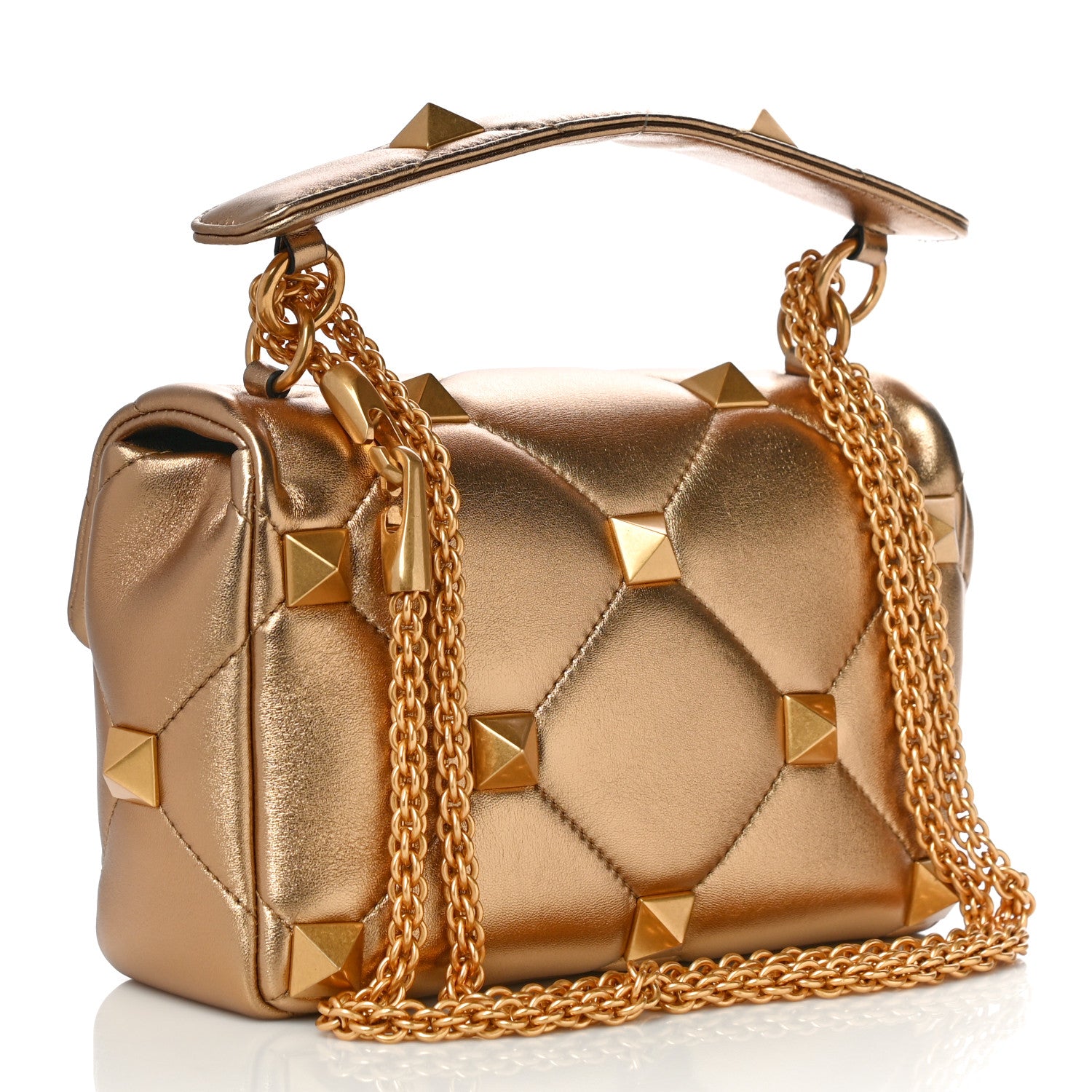 Valentino Garavani Nappa Medium Roman Stud Shoulder Bag Antique Brass 3 of 9