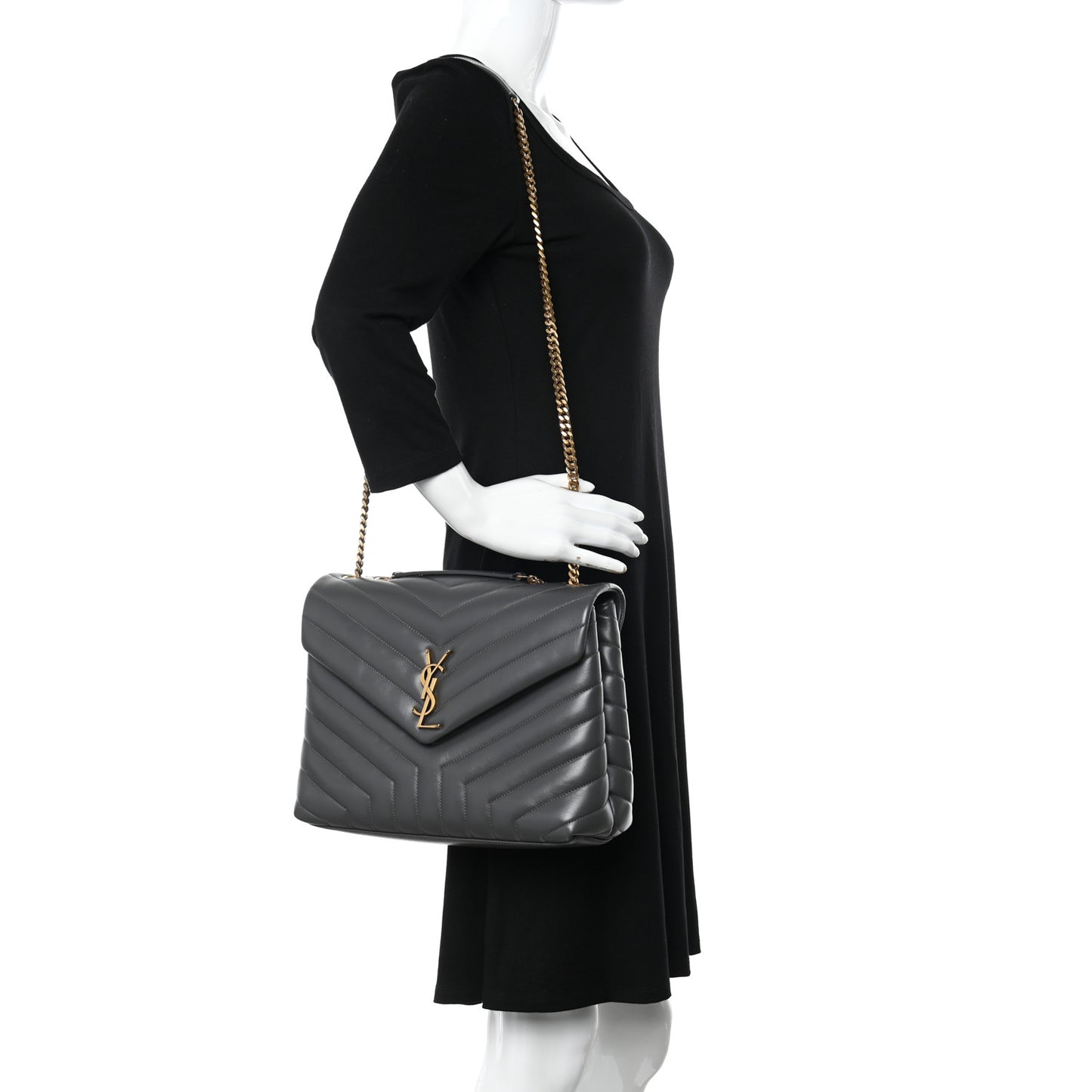 Calfskin Y Quilted Monogram Medium Loulou Chain Satchel Storm