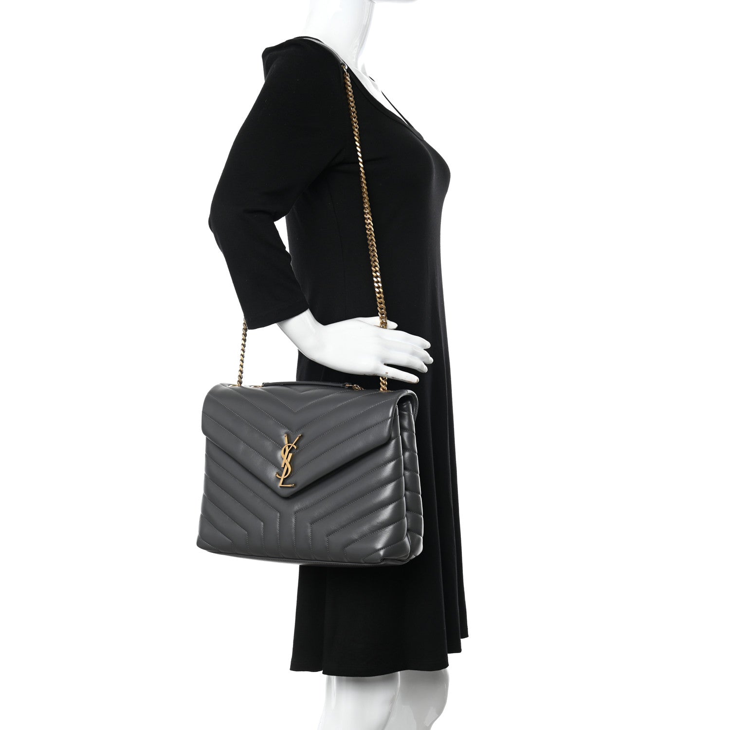 Saint Laurent Calfskin Y Quilted Monogram Medium Loulou Chain Satchel Storm 3 of 11