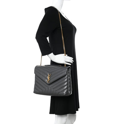 Saint Laurent Calfskin Y Quilted Monogram Medium Loulou Chain Satchel Storm 3 of 11