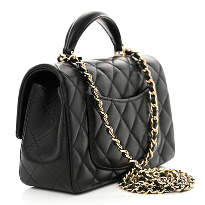 Chanel Lambskin Quilted Mini Top Handle Rectangular Flap Black 3 of 11