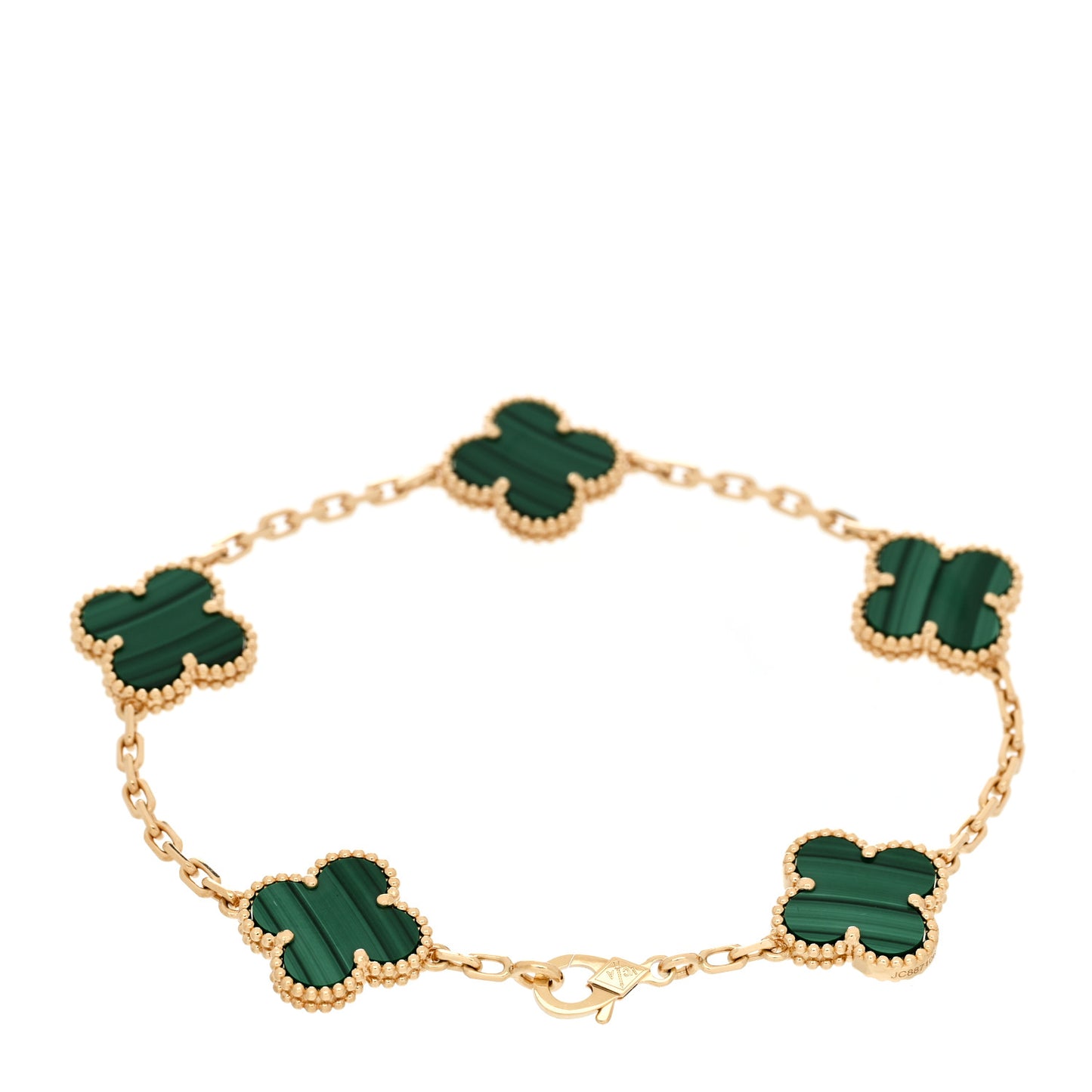 18K Yellow Gold Malachite 5 Motifs Vintage Alhambra Bracelet