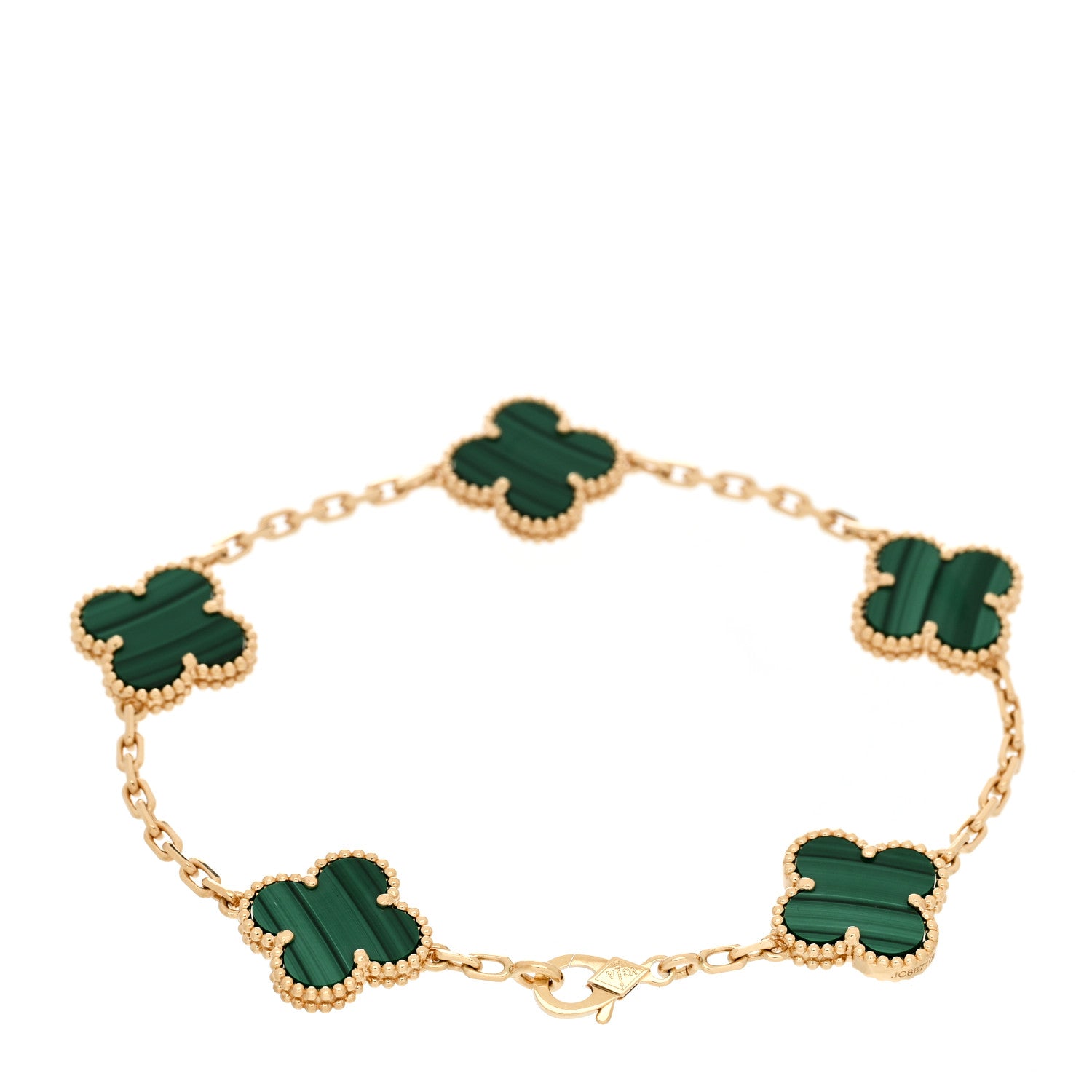 Van Cleef & Arpels 18K Yellow Gold Malachite 5 Motifs Vintage Alhambra Bracelet 2 of 5