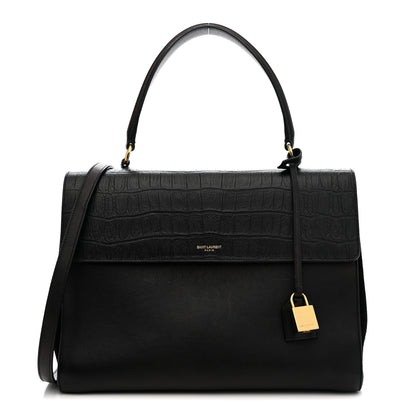 Saint Laurent Calfskin Crocodile Embossed Medium Moujik Top Handle Bag Black 1 of 16