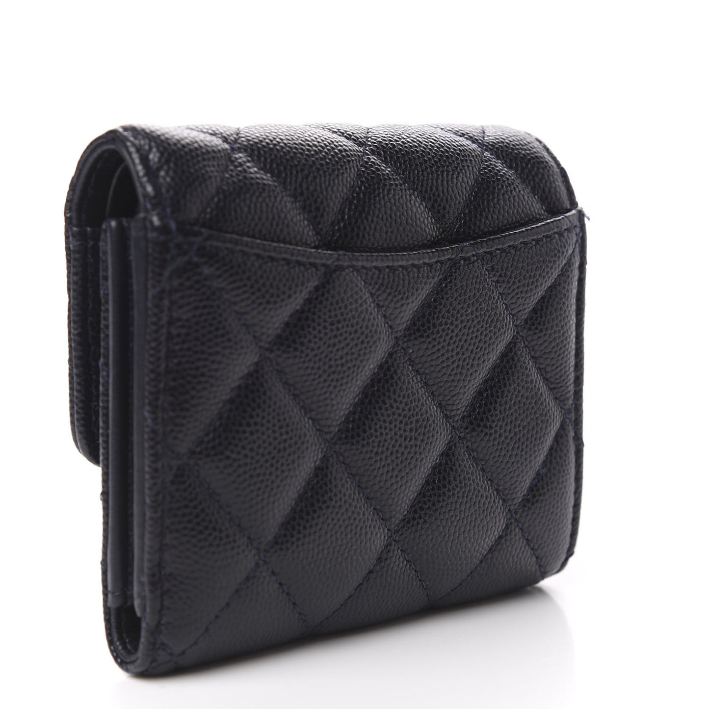 Caviar Quilted Compact Flap Wallet Navy