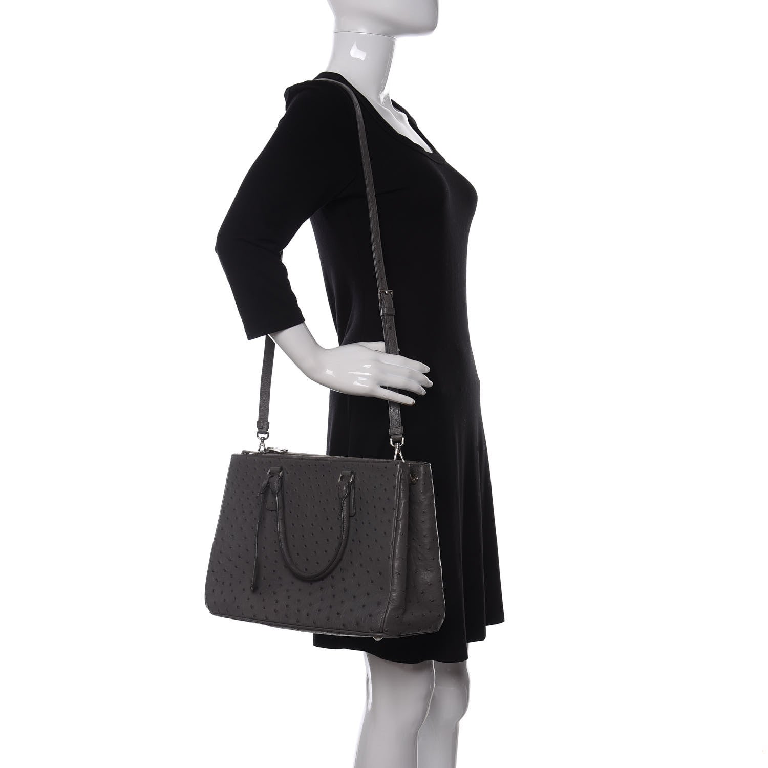 Prada Ostrich Medium Galleria Double Zip Tote Grey 2 of 10