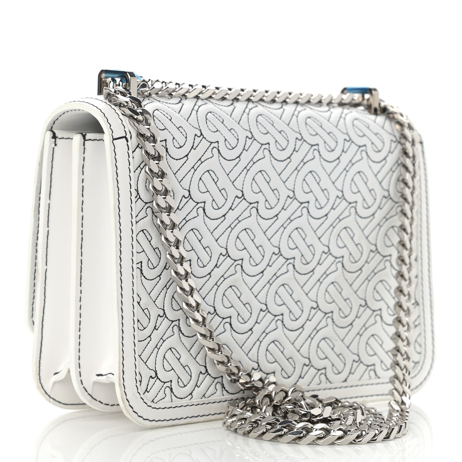 Burberry Calfskin Monogram Embossed Small TB Chain Bag Optic White 3 of 12