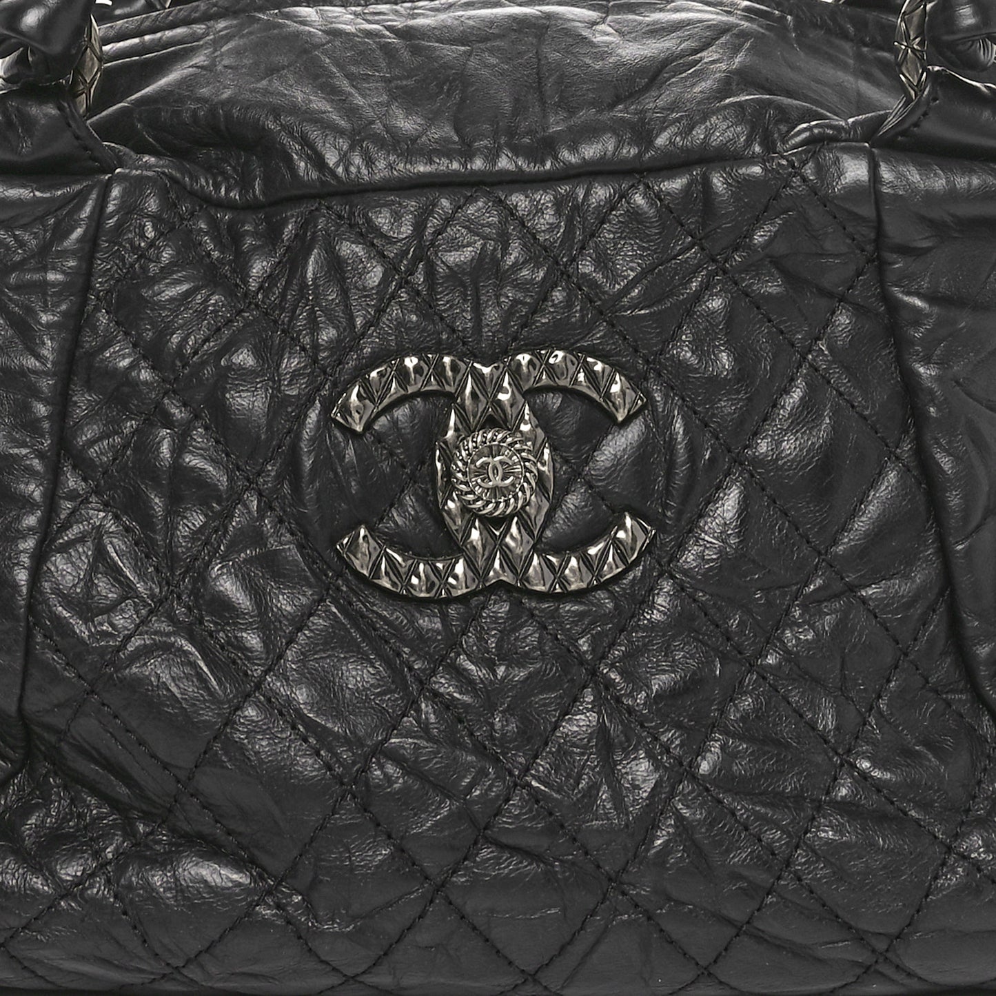 Aged Calfskin Coco Rider Bowling Bag Black