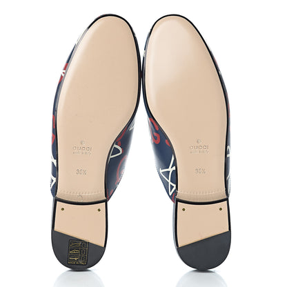 Gucci Calfskin GucciGhost Print Womens Princetown Slippers 36.5 Blue Agata Hibiscus Red 5 of 8
