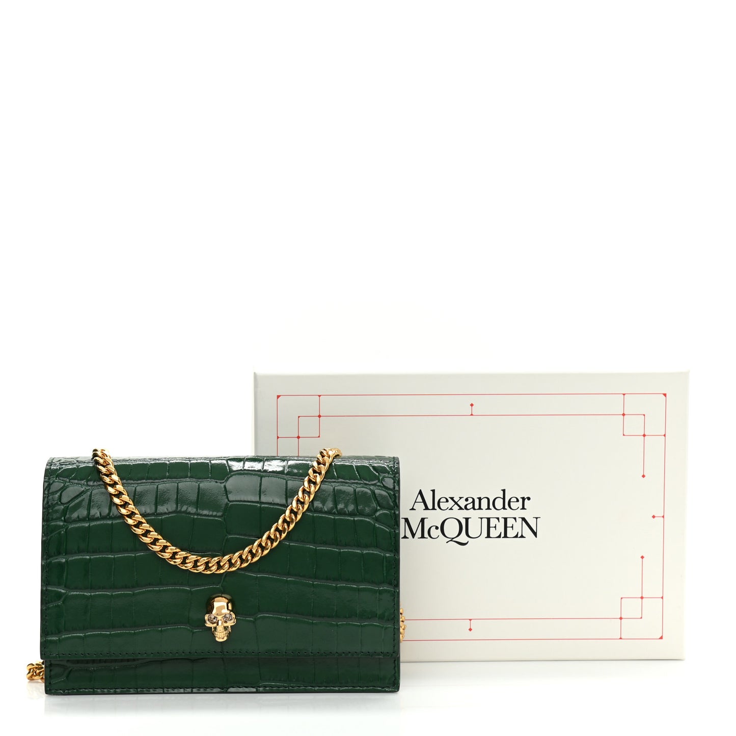 Calfskin Crocodile Embossed Skull Mini Crossbody Bag Green