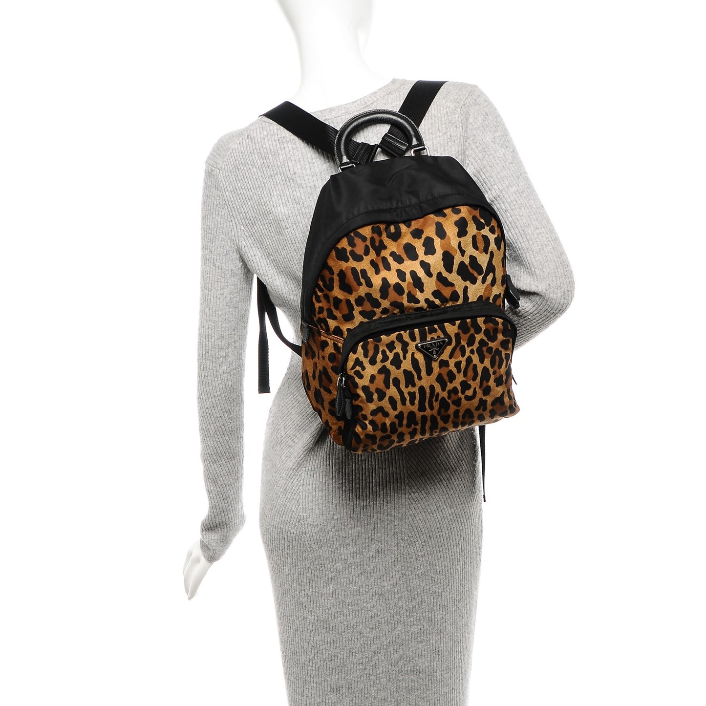 Nylon Leopard Print Tote Backpack Miele Black
