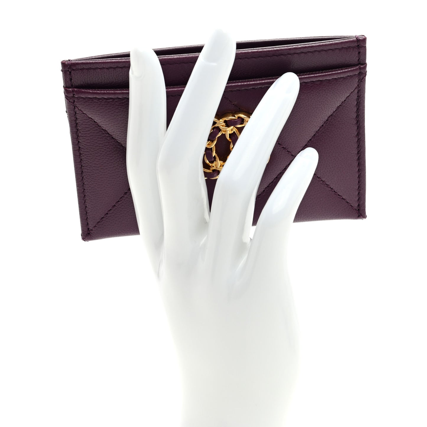 Lambskin Quilted Chanel 19 Card Holder Purple