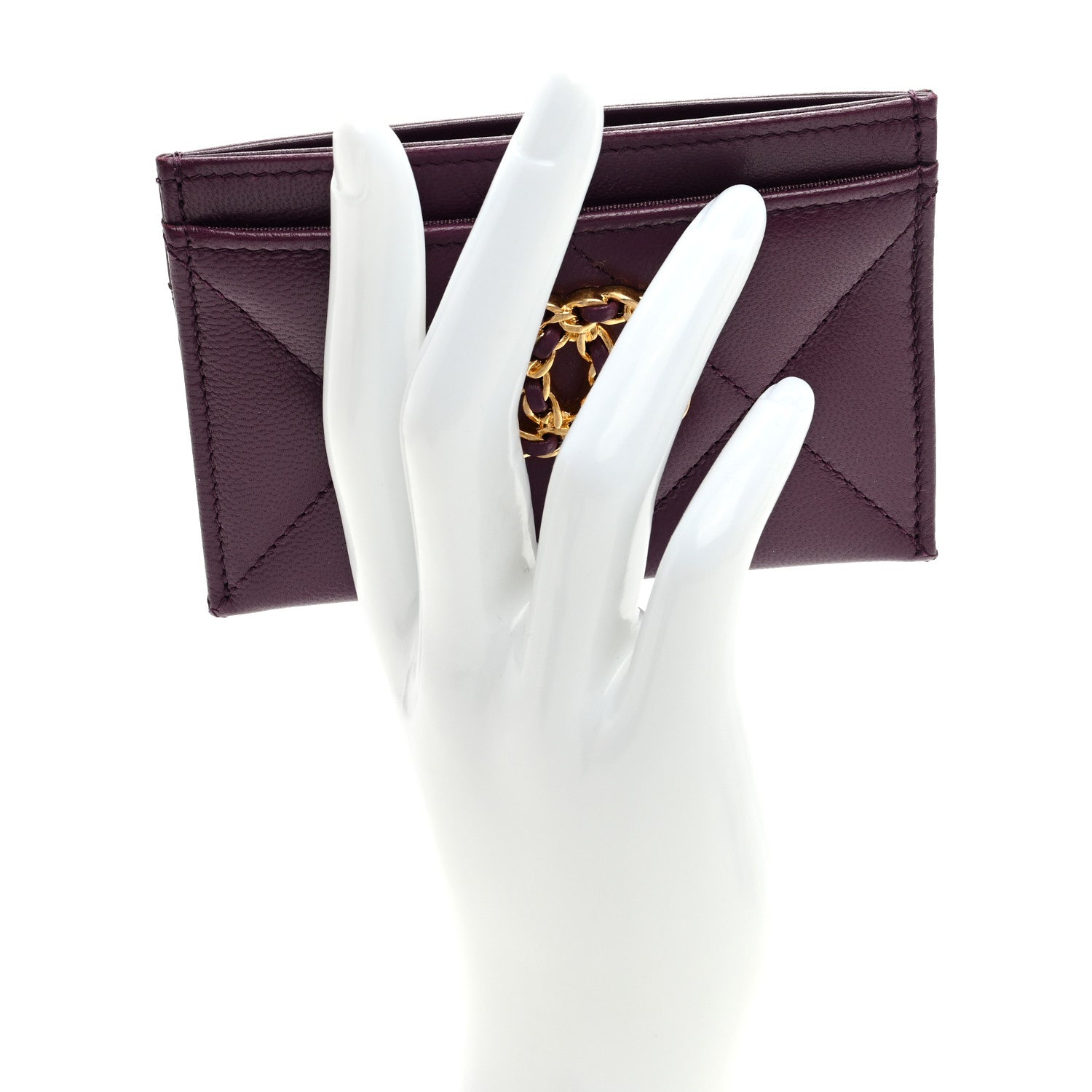 Chanel Lambskin Quilted Chanel 19 Card Holder Purple 2 of 7