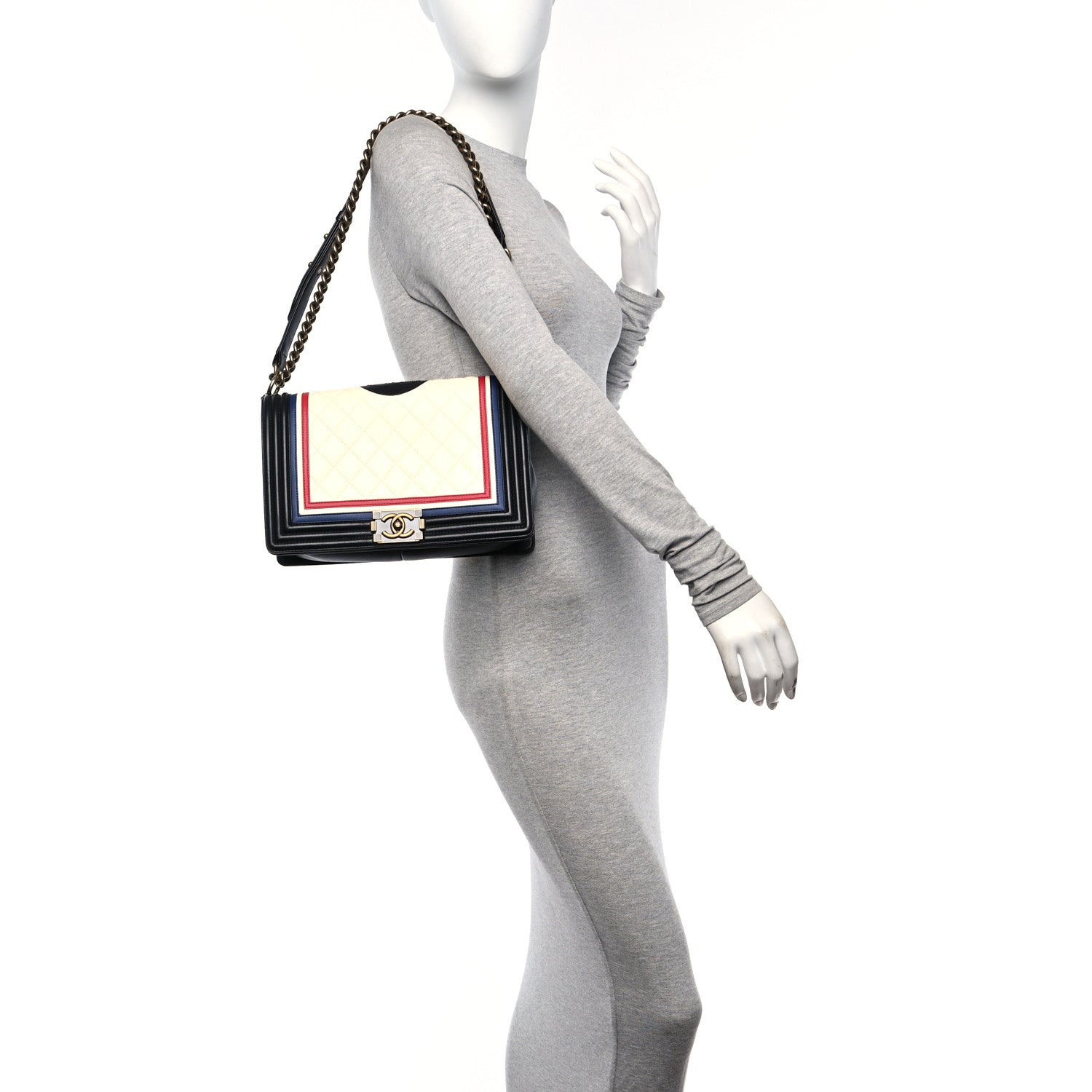 Chanel Lambskin Quilted Crest Embellished New Medium Boy Flap Black White Blue 2 of 11