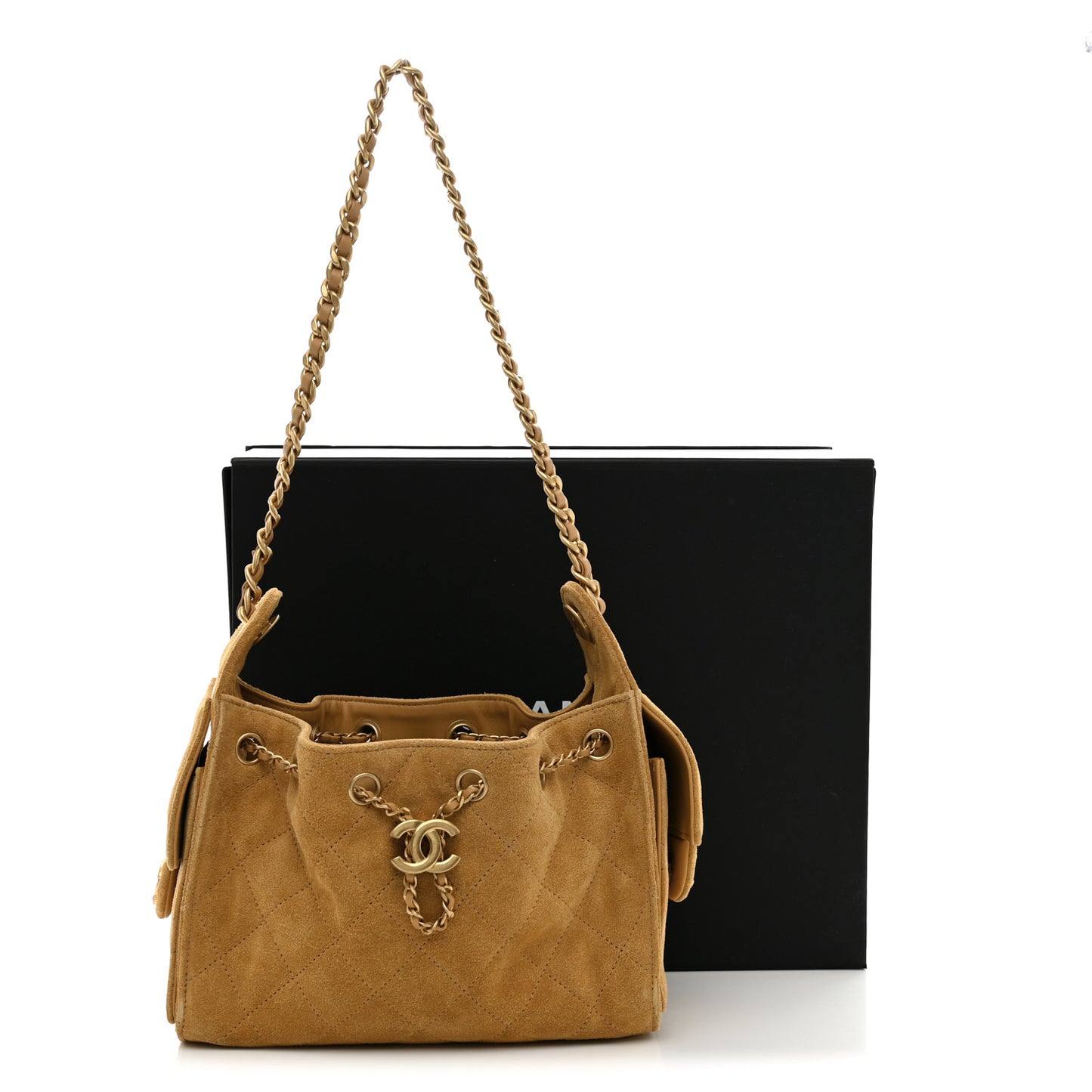 Suede Quilted Mini Chanel 25 Handbag Beige