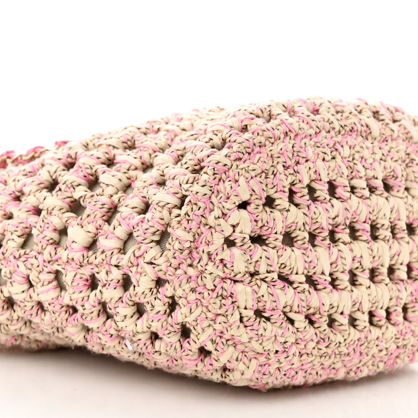 Mixed Fibers Calfskin Crochet Small Shopping Bag Beige Pink