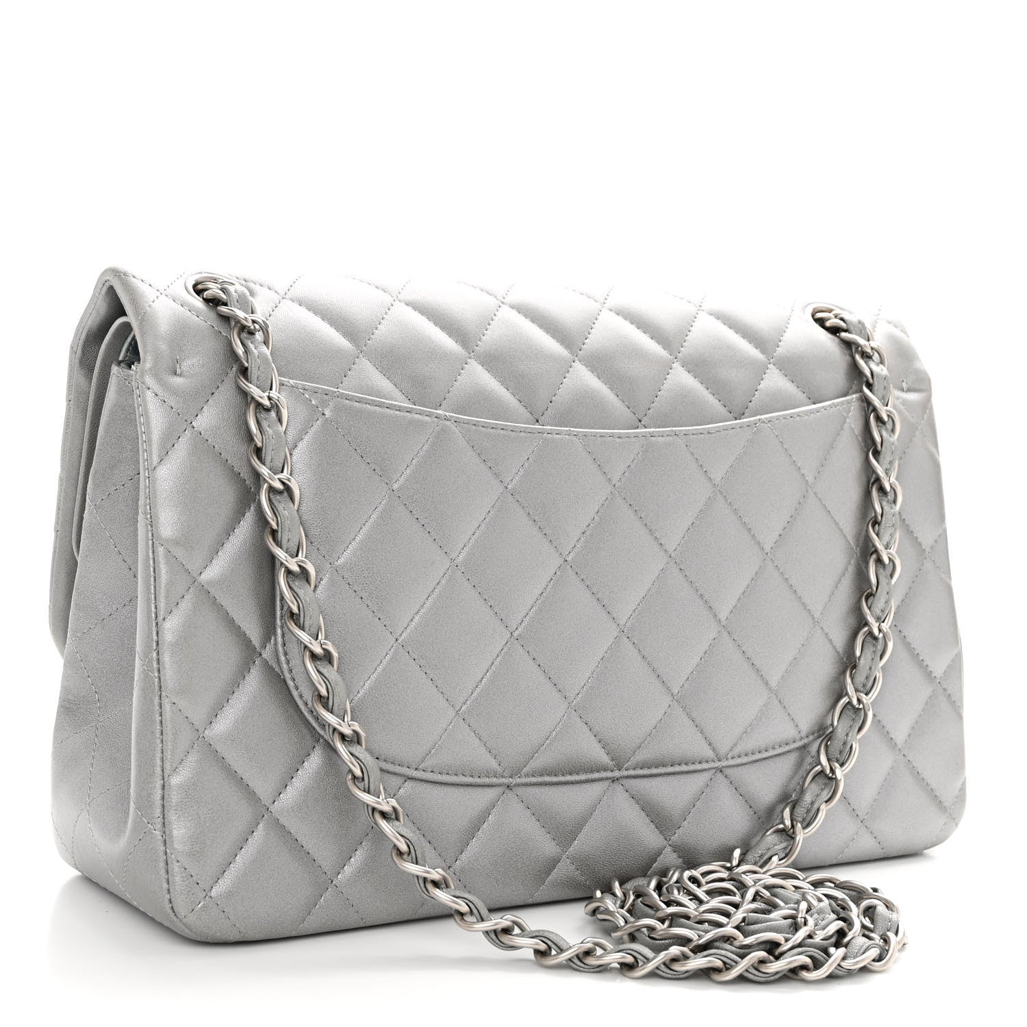 Chanel Metallic Lambskin Quilted Jumbo Double Flap Silver 3 of 12