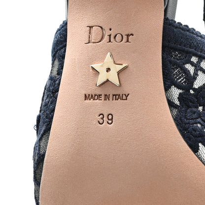 Christian Dior Lace Ribbon Rose Embroidered J'Adior Slingback 65mm Pumps 39 Navy 7 of 9