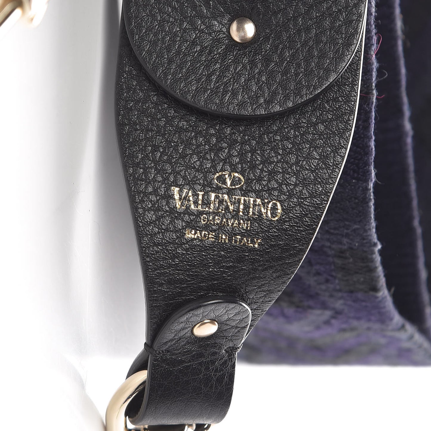 Canvas Geometric Embroidered Rockstud Guitar Strap Black Blue