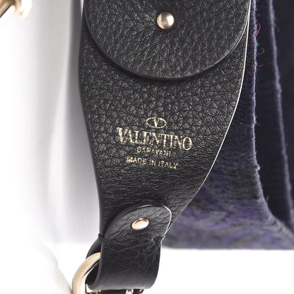 Valentino Garavani Canvas Geometric Embroidered Rockstud Guitar Strap Black Blue 3 of 3