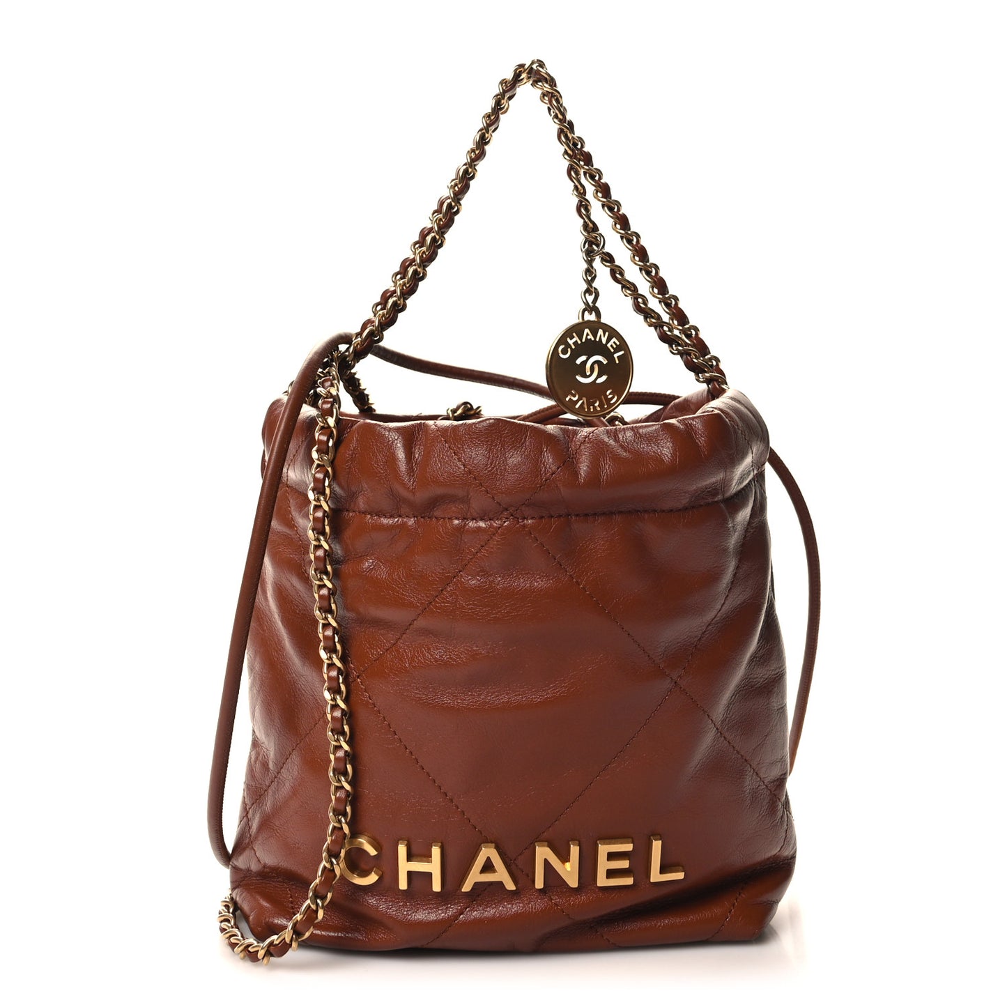 Shiny Calfskin Quilted Mini Chanel 22 Light Brown