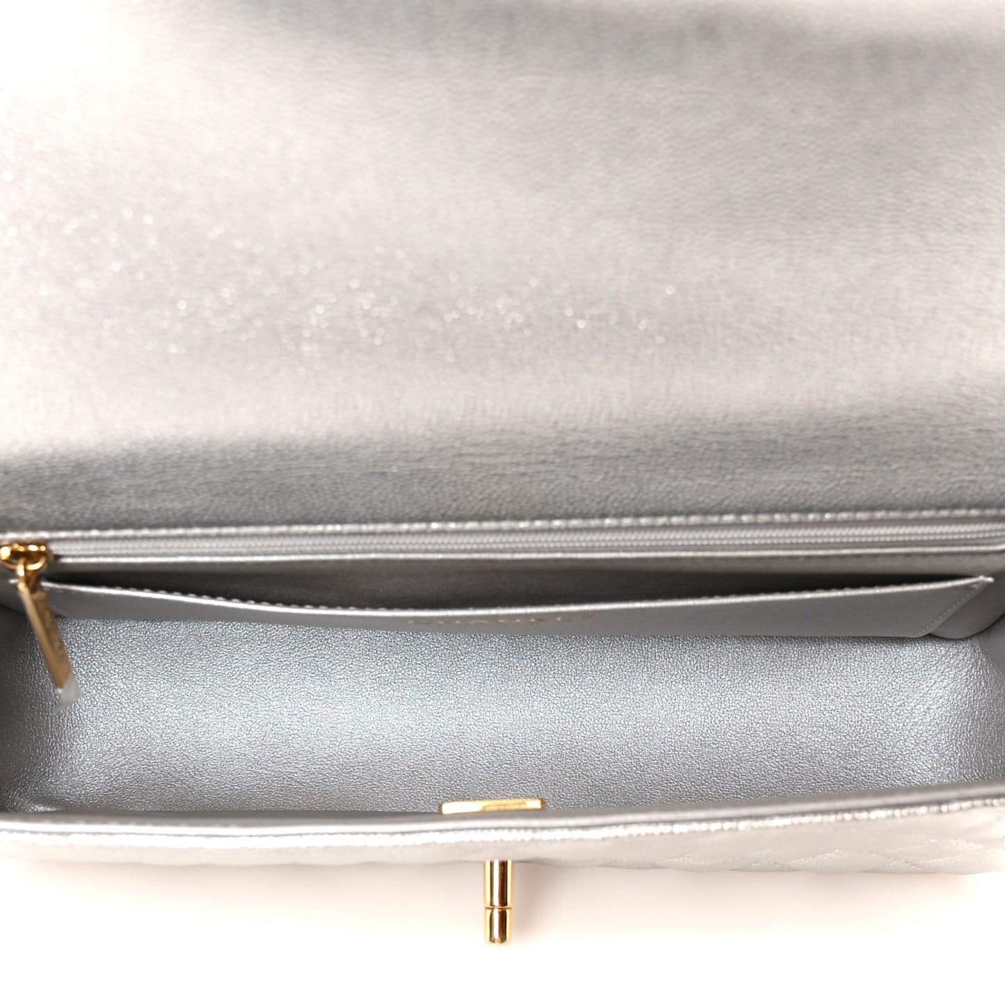 Metallic Caviar Quilted Top Handle East West Flap Silver