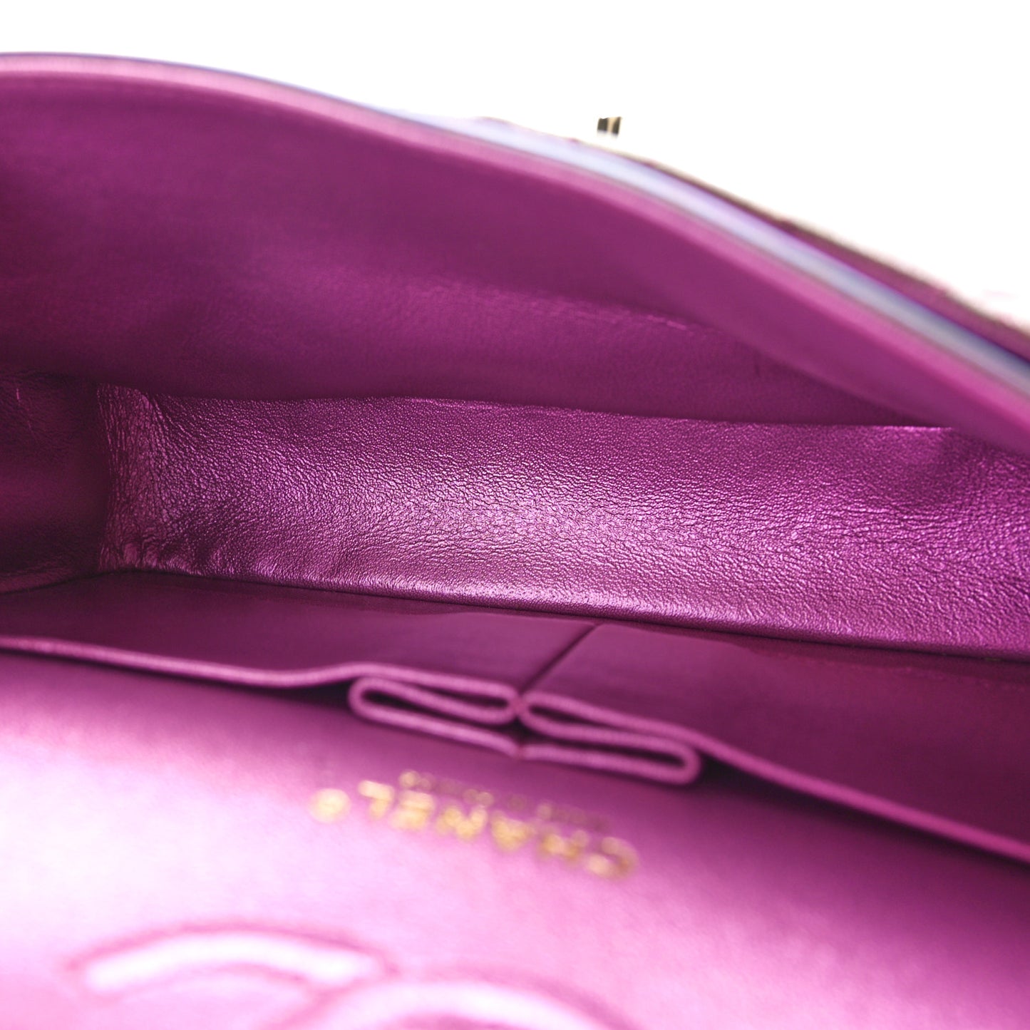 Iridescent Lambskin Quilted Medium Double Flap Purple