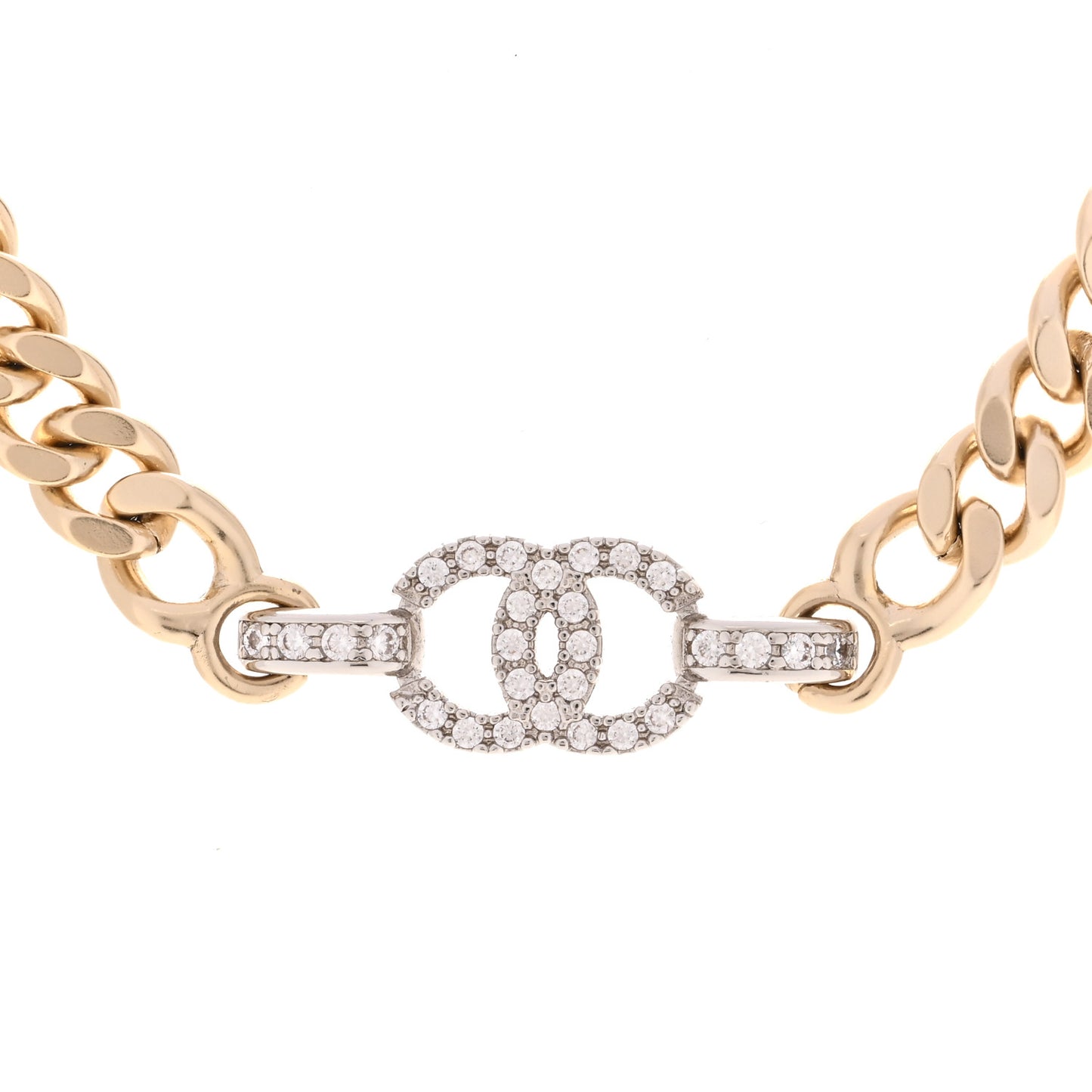 Crystal CC Chain Links Choker Necklace Gold