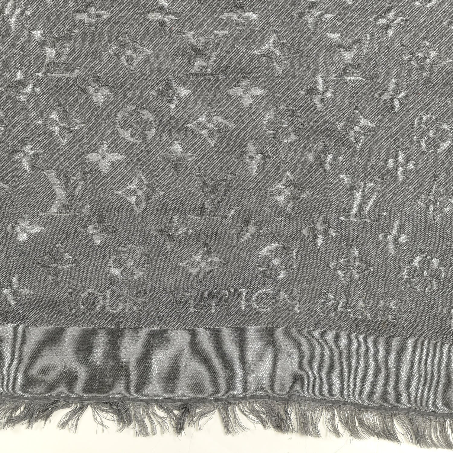Louis Vuitton Silk Lurex Wool Monogram Shine Shawl Charcoal Grey 6 of 6