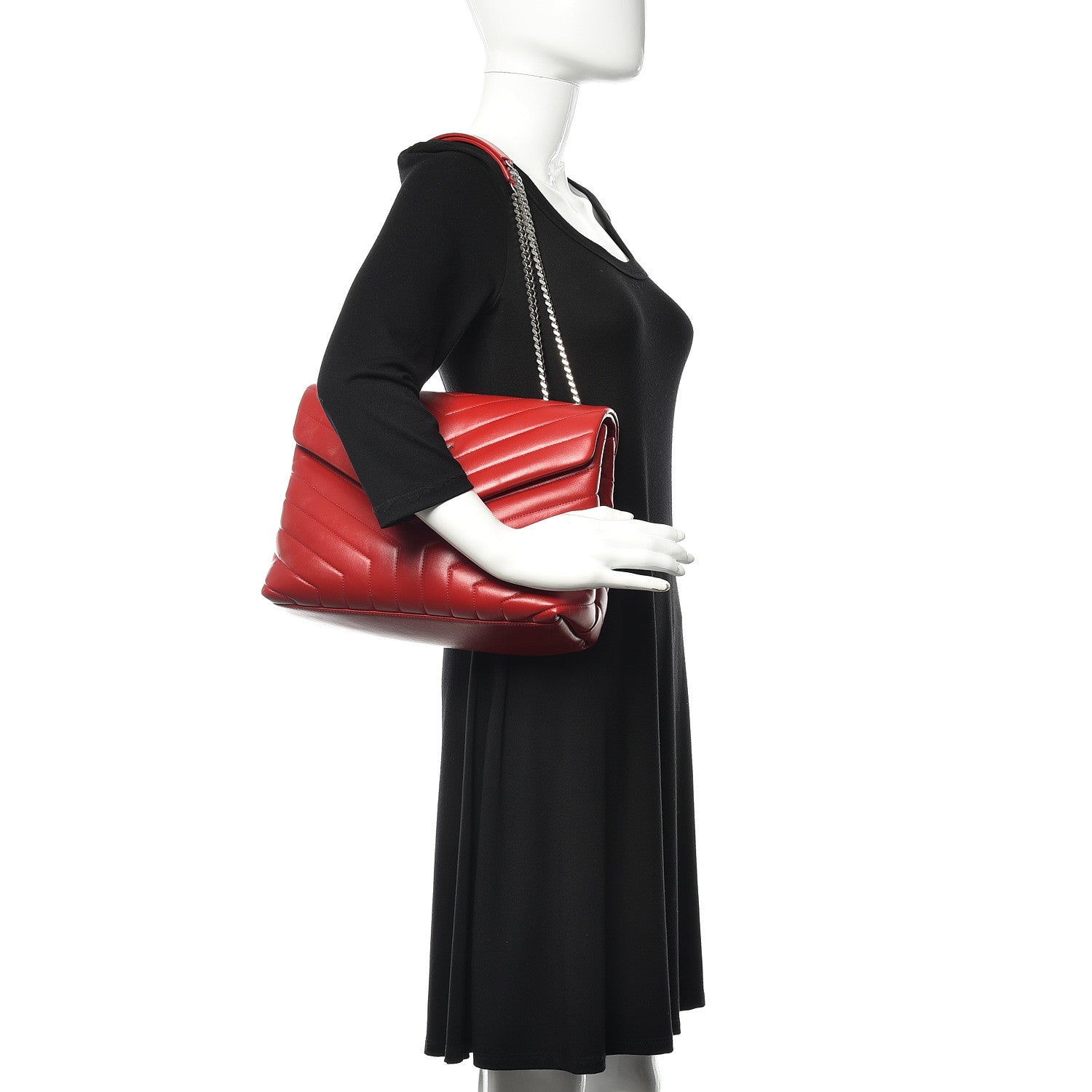 Saint Laurent Calfskin Y Quilted Monogram Medium Loulou Chain Satchel Lipstick Red 2 of 11