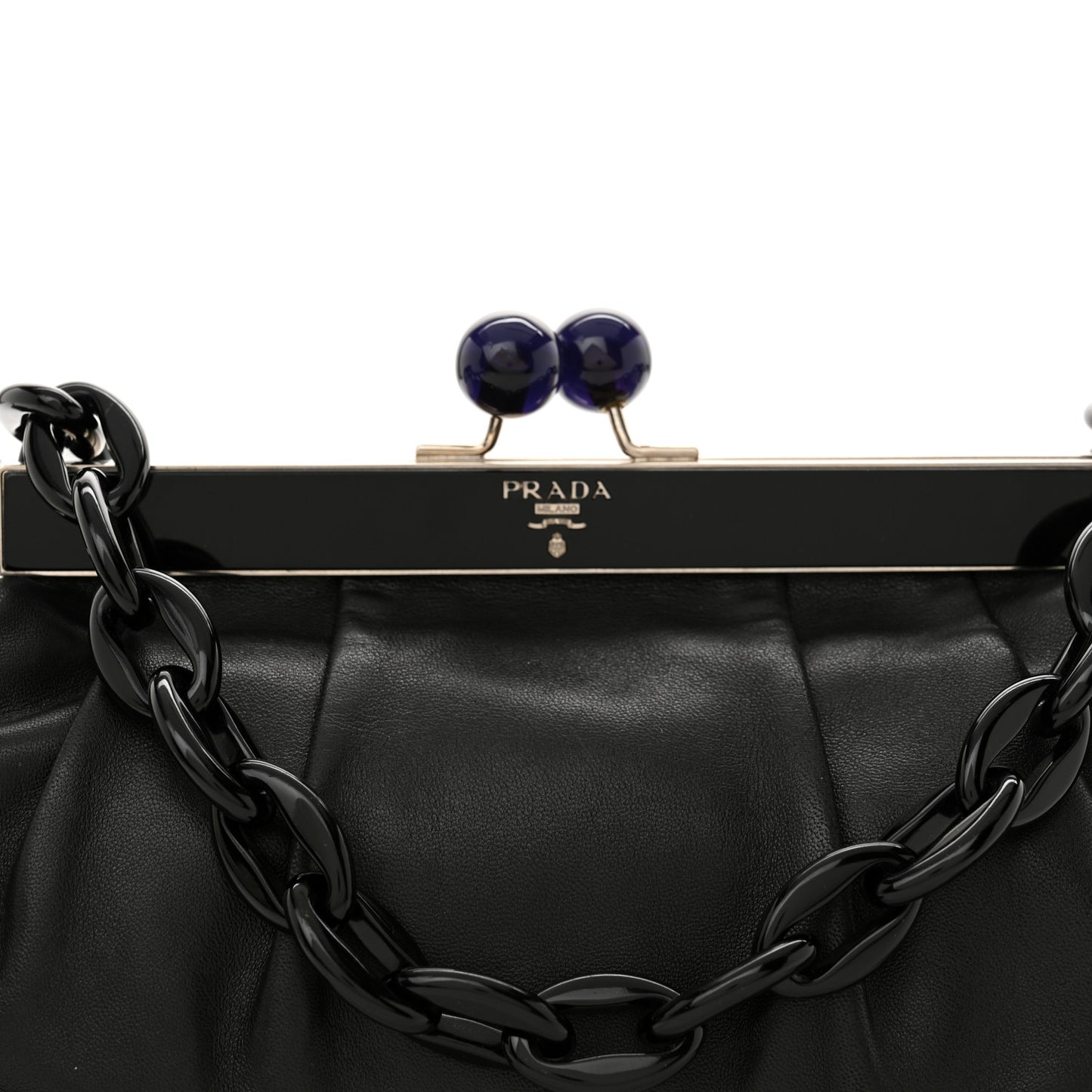 Nappa Kisslock Small Frame Shoulder Bag Black