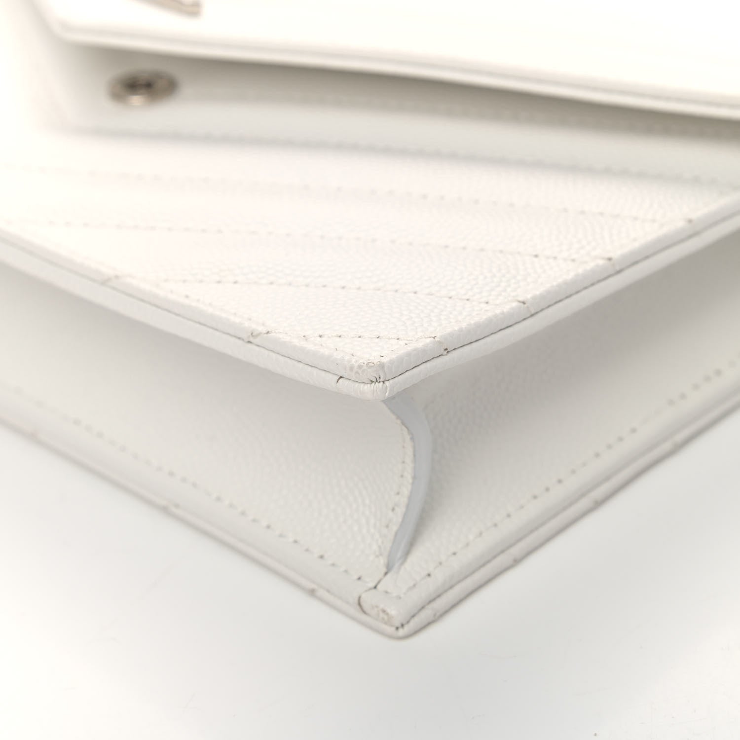 Saint Laurent Grain De Poudre Matelasse Chevron Monogram Envelope Chain Wallet Optical White 9 of 11