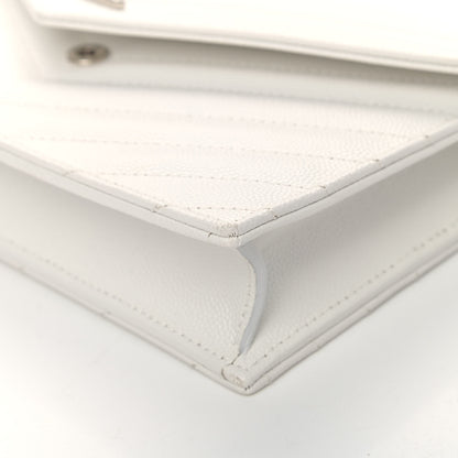 Saint Laurent Grain De Poudre Matelasse Chevron Monogram Envelope Chain Wallet Optical White 9 of 11