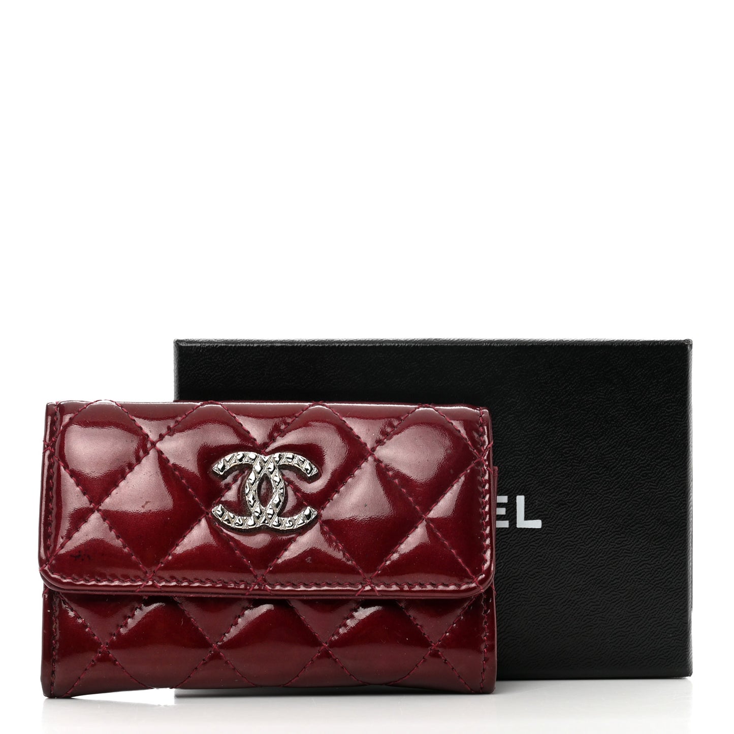 Patent Brilliant Flap Card Holder Burgundy