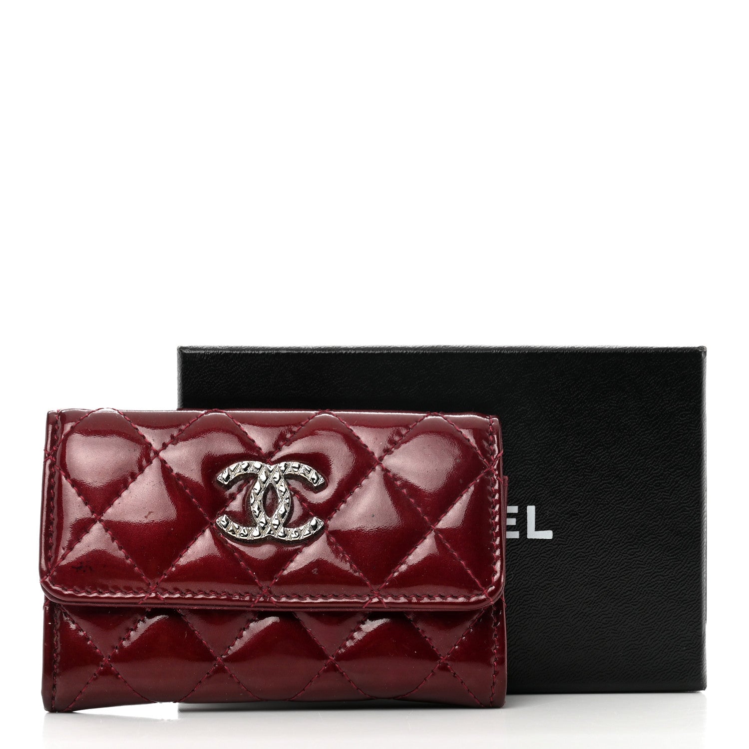 Chanel Patent Brilliant Flap Card Holder Burgundy 10 of 10