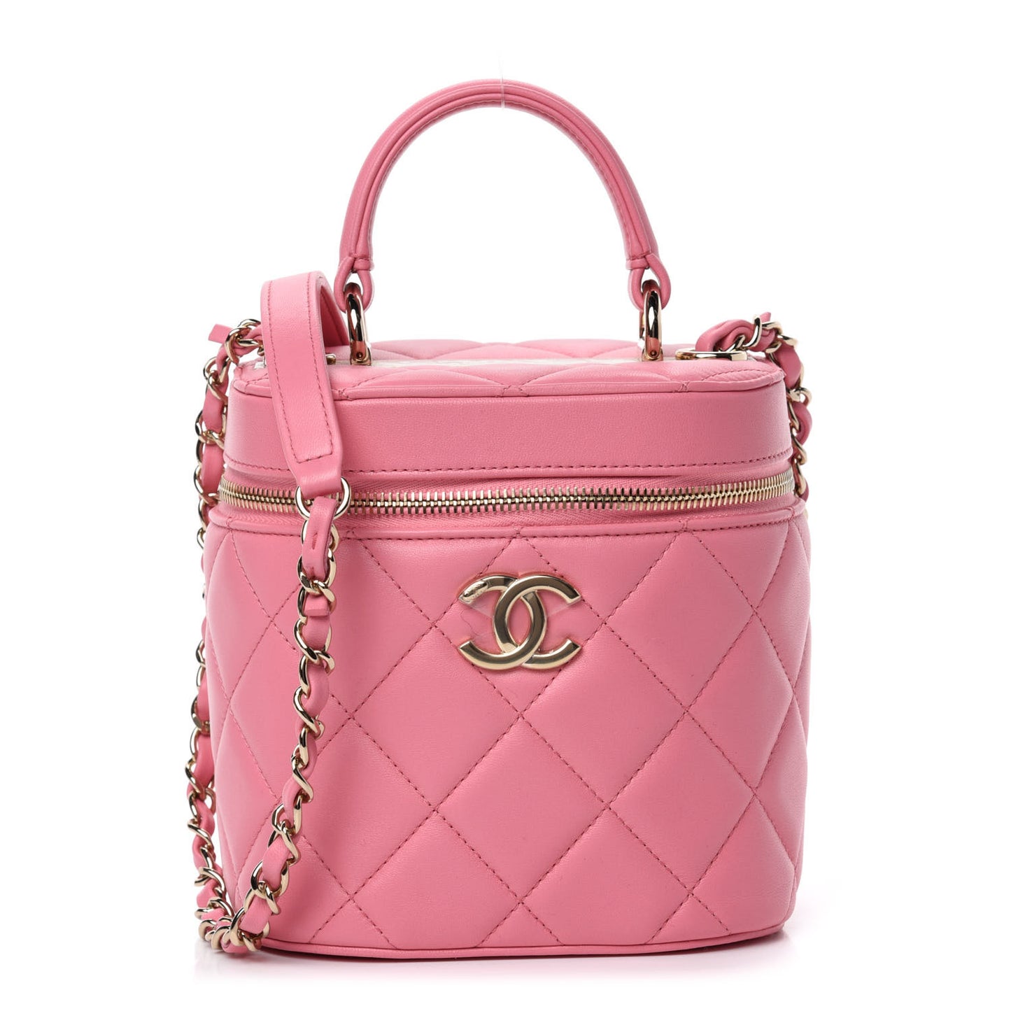 Lambskin Quilted Trendy Vanity Case Pink