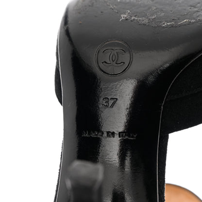 Chanel Suede CC Ankle Strap Pumps 37 Black 7 of 13